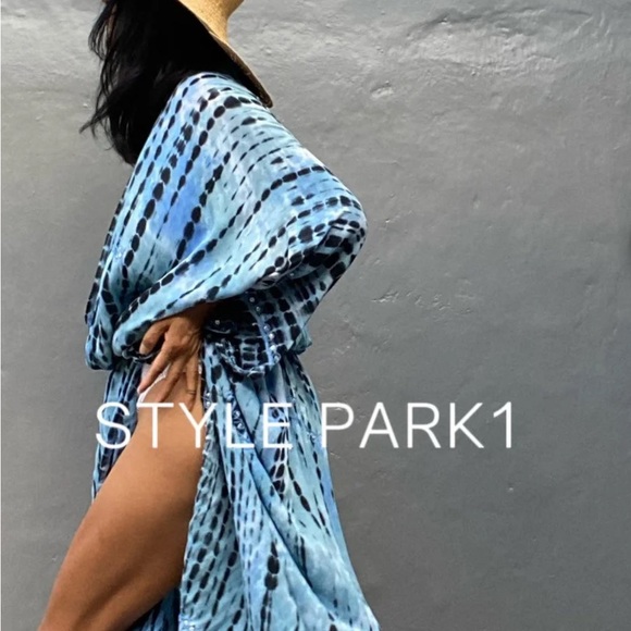 NWOT Style Park1 Blue Tie-Dye Kimono Cover-Up - Picture 3 of 9
